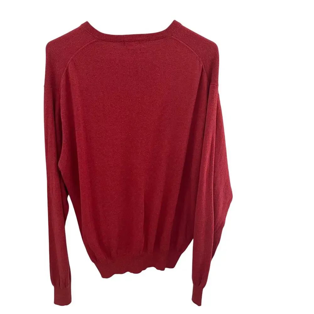 Peter Millar Luxury Blend Pullover Mens Large Orange Cashmere Sweater V-Neck